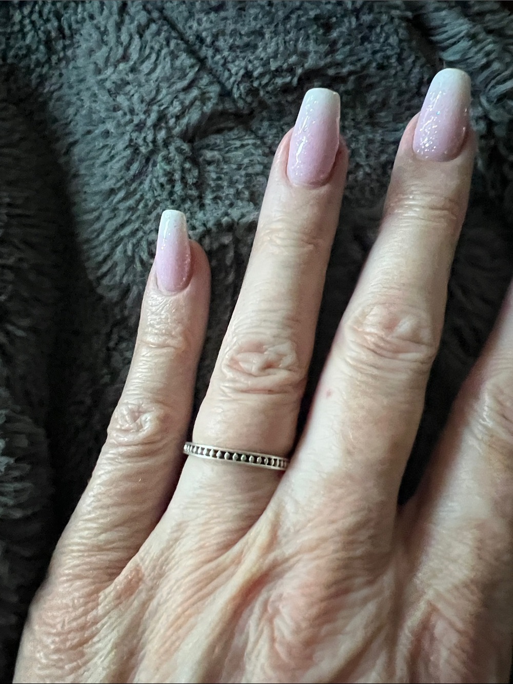Silver Beaded Edge Stackable Ring - Silver - Picture 2 of 2